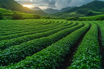 Wall Mural - Rolling Green Hills With White Flowers