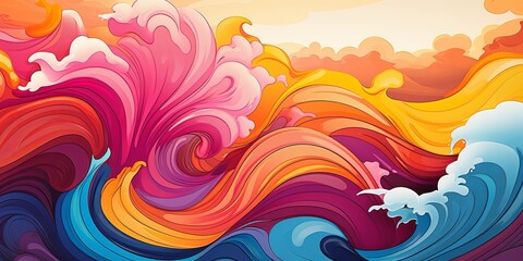 Abstract Flowing Waves in a Spectrum of Colors