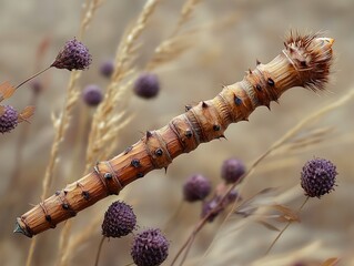 Poster - Close-Up of a Spiky Plant Stem in a Field