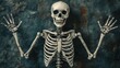 © 69 - Classic skeleton in a spooky Halloween pose, isolated on a dark background for eerie effect