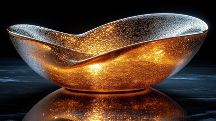 Canvas Print - Shiny Golden Bowl on Dark Surface