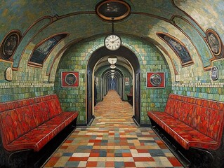 Wall Mural - Vintage Subway Station Interior: Tiled Walls and Arched Ceiling