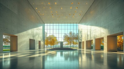 Sticker - Modern Building Interior with Large Windows