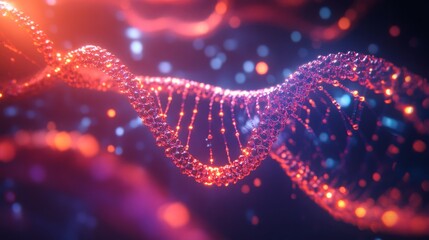 Poster - A vibrant, abstract depiction of DNA strands illuminated with glowing particles, conveying a sense of life and molecular structure.