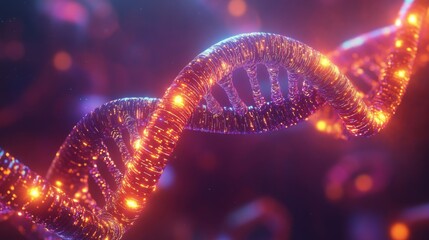Poster - A vibrant, illuminated DNA helix structure with colorful highlights, symbolizing genetic information and biological complexity.