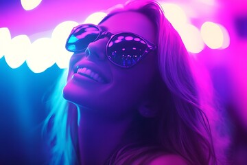 Canvas Print - Portrait of beautiful young woman in sunglasses dancing and smiling