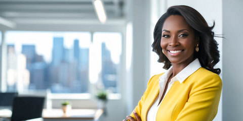 Sticker - Smiling beautiful business woman african american in office