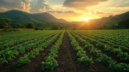 Canvas Print - Sunset Over Green Field