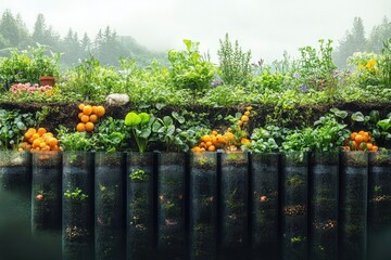 Wall Mural - Vertical Garden with Orange Fruit