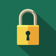 Sticker - illustration of a yellow padlock on a green background with a long shadow, symbolizing security and 