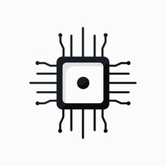 Wall Mural - minimalist illustration of a microprocessor chip with connecting circuits on a white background.