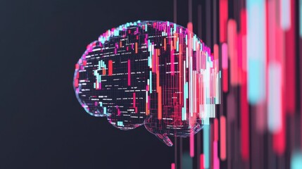 Wall Mural - A brain made of data streams and bar charts, where different performance indicators are interconnected, the intelligence of performance analysis and KPI tracking