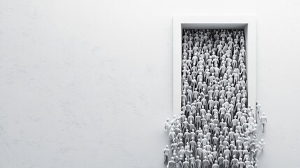 Wall Mural - a crowd of abstract human figures trying to pass through a small door, a bottleneck in human resourc