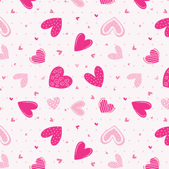 Seamless vector pattern with hearts. Love background . Seamless bright romantic design for fabric or wrap paper.