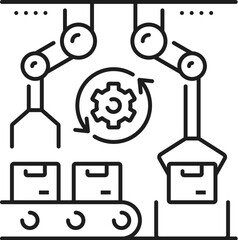 Leinwandbilder - Manufacture conveyor, automatic and manual production line icon. Industry manual production line, warehouse supply chain automatic equipment or factory robot automation technology linear vector icon
