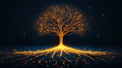 Wall Mural - a glowing tree with branches extending to connect with smaller trees, representing the transfer of k