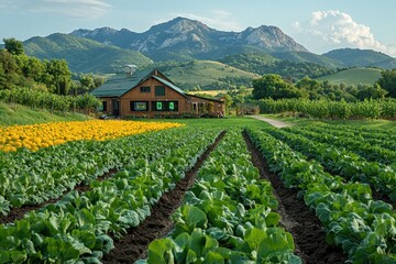 Poster - Farmhouse with Mountain View