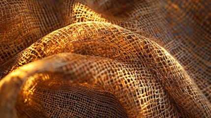 Golden Brown Fabric Texture, Closeup, Abstract Pattern, Macro Photography