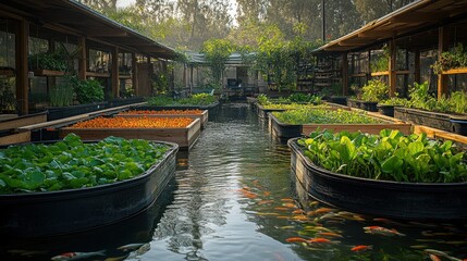 Wall Mural - Hydroponic Garden with Koi Pond