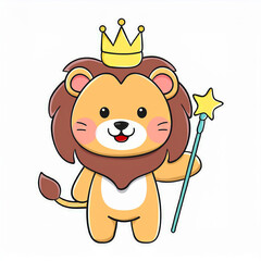 A cartoon lion wearing a crown and holding a magic wand.