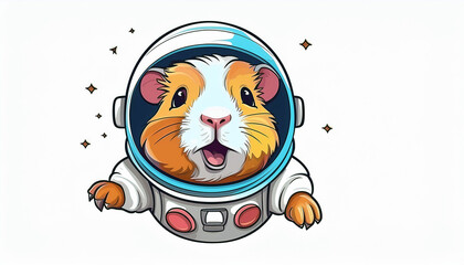 a cute cartoon guinea pig wearing an astronaut suit with a white background.