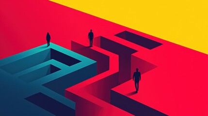Wall Mural - a maze with abstract figures navigating through, representing the challenges and growth that shape a