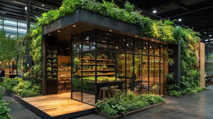 Canvas Print - Modern Green Building with Indoor Plants