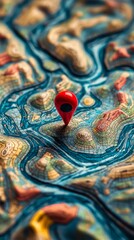 Poster - colorful 3d map with red location pin, topographic concept