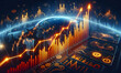 © sweasy - Futuristisches Diagramm mit Pfeilen zur digitalen Transformation, abstrakter Technologiehintergrund. Große Datenmengen und Unternehmenswachstum, Währungsbestand und Investitionswirtschaft