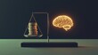 © Exnoi - A scale balancing a stack of coins on one side and a glowing brain on the other, the equilibrium between financial risk and smart management decisions