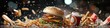 © bajita111122 - A fast food combo meal morphing into a pile of digital waste, 3D rendering, metallic textures, dark background.