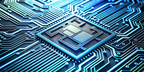 Poster - Macro Shot of Glossy Circuit Board Pattern - Digital Voting Systems & Election Technology Concept with Trace Lines, Ideal for Security Focused Stock Photos