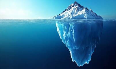 Wall Mural - a large iceberg with a snowy peak rising above the surface of the water, with most of its mass subme