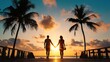 © ColorfulFlowerStudio - Luxury travel for a romantic beach getaway, illustrating a honeymoon couple in a tropical vacation setting at a luxurious hotel..