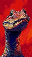 Wall Mural - Pixel art lizard with vibrant colors and bold expression, digital illustration. Retro gaming and artistic creativity concept