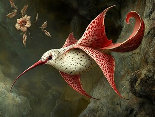 Wall Mural - Surreal Hummingbird with Floral Wings: A Digital Painting