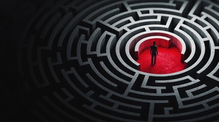 Wall Mural - action solves problems: a figure standing in front of a maze, lost in thought, but as they start wal