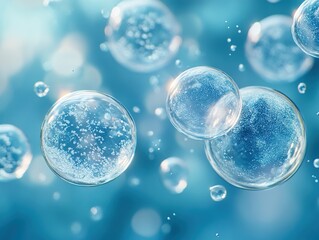 Wall Mural - abstract blue bubbles: a macro exploration of water