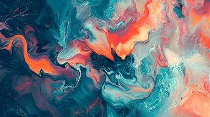 Wall Mural - Colorful Abstract Fluid Motion Painting with Swirling Splashes of Paint