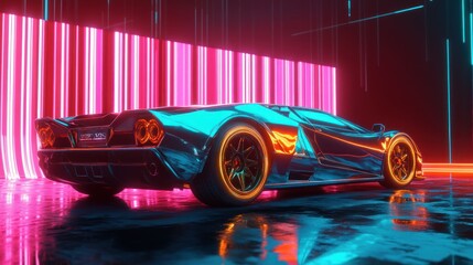 Futuristic Car with Neon Lights