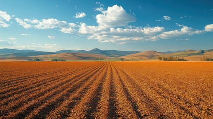 Canvas Print - Plowed Field with Mountains in the Background