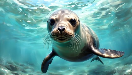 Sticker - Detailed illustration of a realistic seal in a natural habitat