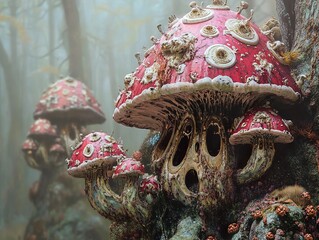 Poster - Enchanted Forest Mushrooms: A Whimsical Fantasy Landscape