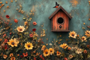 Wall Mural - Birdhouse with Flowers