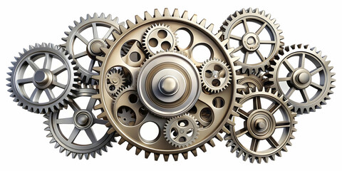 Canvas Print - Vote Count Gears Mechanism Concept - Close-Up Vector of Interlocking Gears Forming a Vote Counting System, Isolated on White Background with Space for Tallying Information