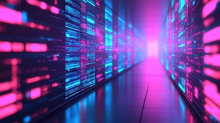 Wall Mural - futuristic digital landscape with floating holograms, a vibrant scene showcasing advanced technology