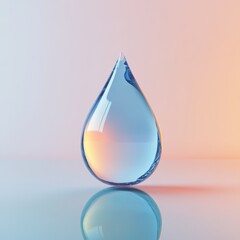 Wall Mural - A realistic 3D droplet of water, showcasing reflections and a vibrant blue hue, isolated against a light background, representing water conservation