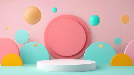 Wall Mural - floating podium with vibrant dynamic 3d elements, sleek flat design illustration, ideal for modern p
