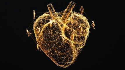 Wall Mural - heart of business: an abstract human heart made of golden threads, with connections flowing toward v