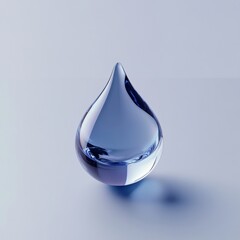 Wall Mural - A realistic 3D droplet of water, showcasing reflections and a blue hue, isolated against a clean background, symbolizing water conservation